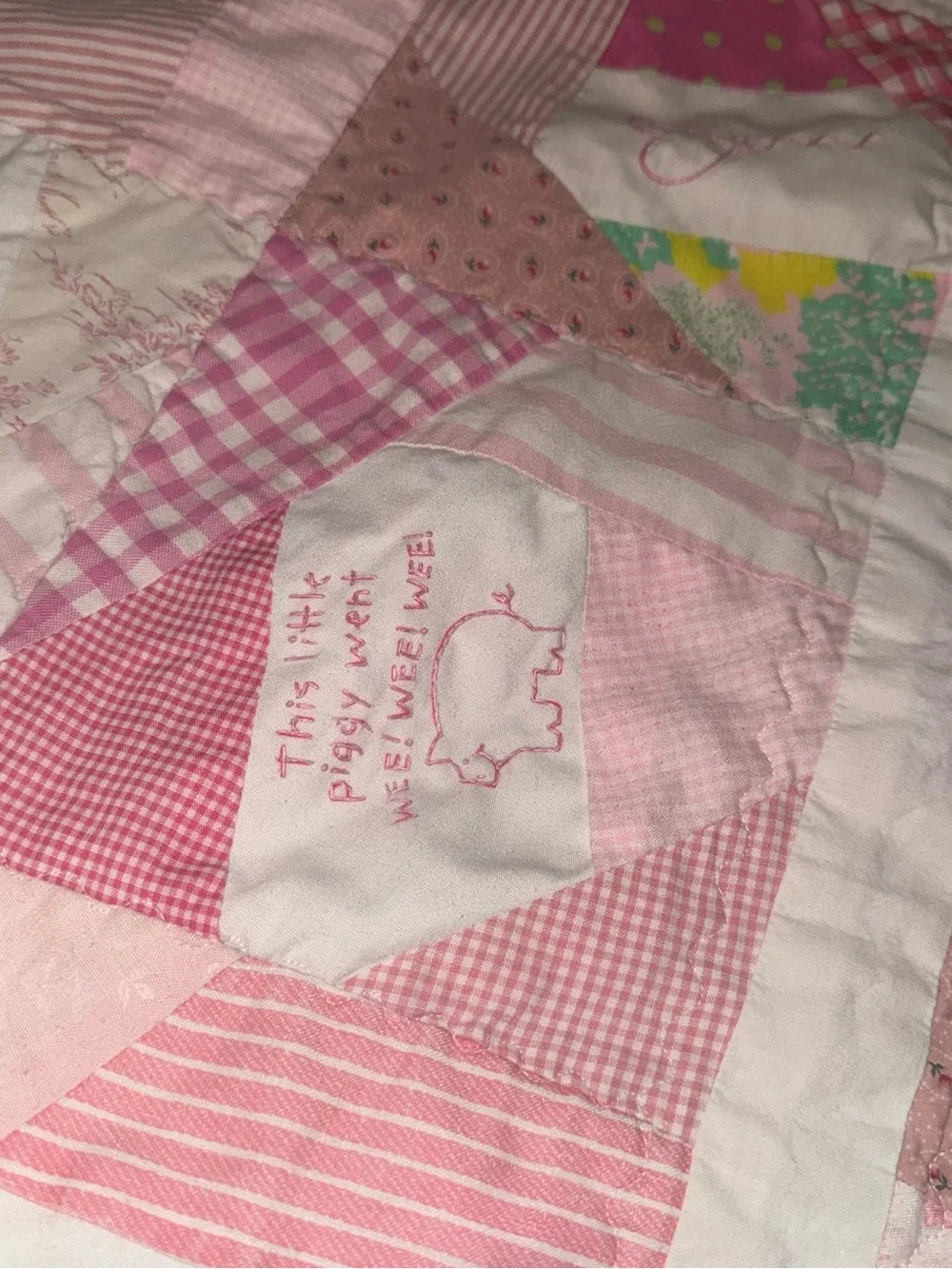 Handmade Pink Patchwork Quilt - Soft Floral & Embroidered Design